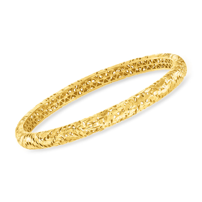 18kt gold over sterling textured bangle bracelet with polished lattice frame