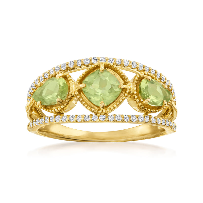 18kt gold over sterling open-space ring with three green peridot and diamond accents
