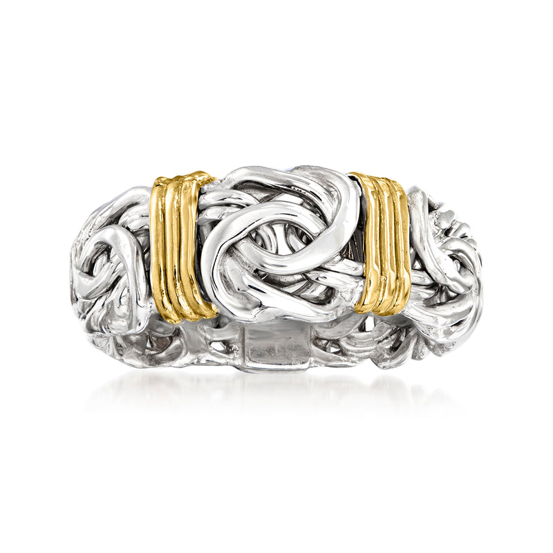 Byzantine station ring in sterling silver with 14kt yellow gold bands, polished finish