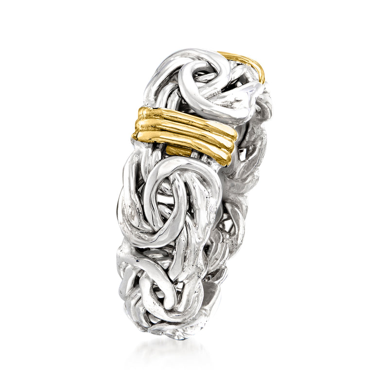 Sterling silver Byzantine ring with a wide 14kt yellow gold band across the top