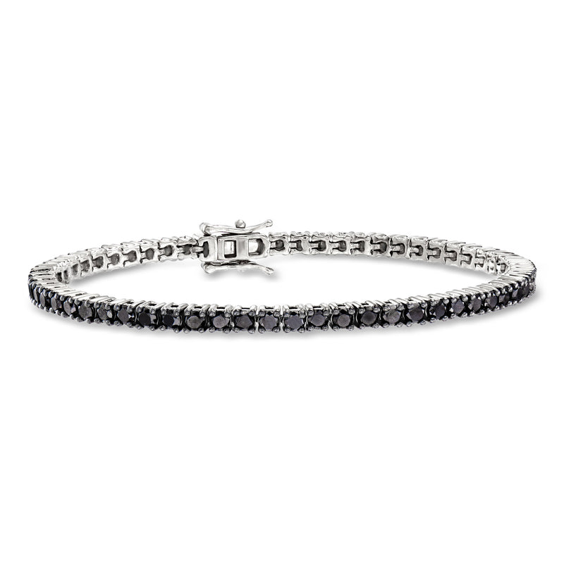 Sterling silver tennis bracelet with black diamond row and box clasp