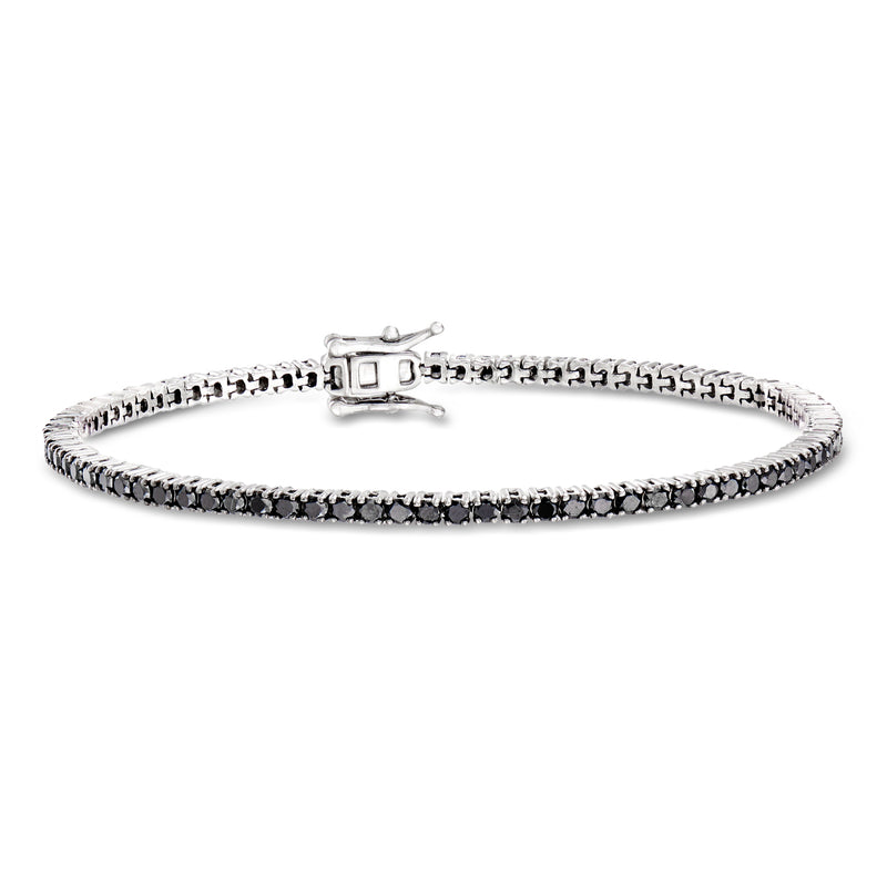 Sterling silver tennis bracelet with dark diamond tennis stones and box clasp