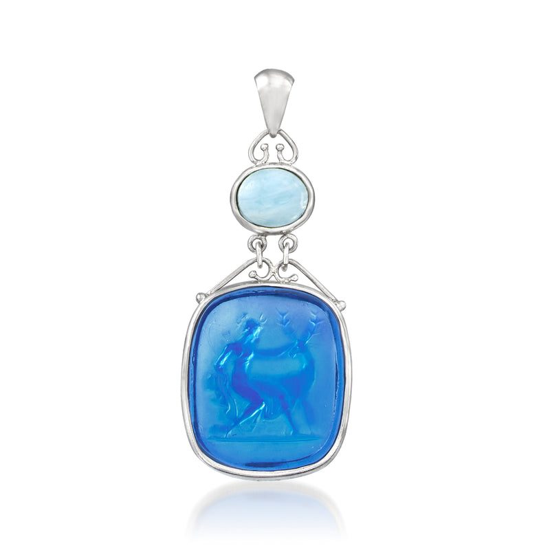 Sterling silver pendant with blue and aquamarine oval glass charms