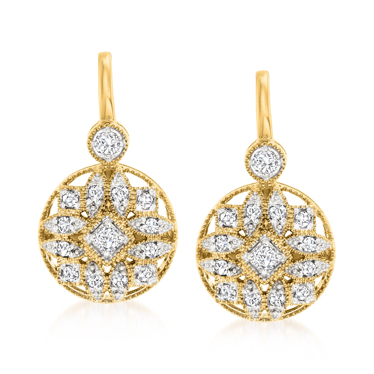 .50 ct. t.w. Diamond Vintage-Style Drop Earrings in 18kt Gold Over Sterling