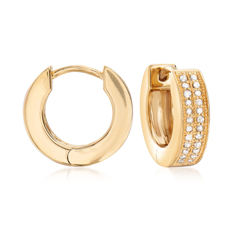 18kt gold over sterling hoop earrings with two rows of sparkling round diamonds