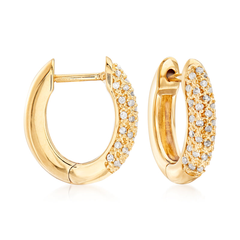 18kt gold over sterling pave diamond hoop earrings, small round-stone detail