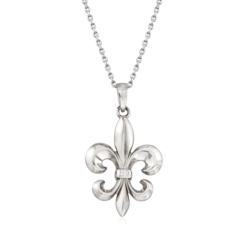 Sterling silver fleur-de-lis pendant necklace with polished chain
