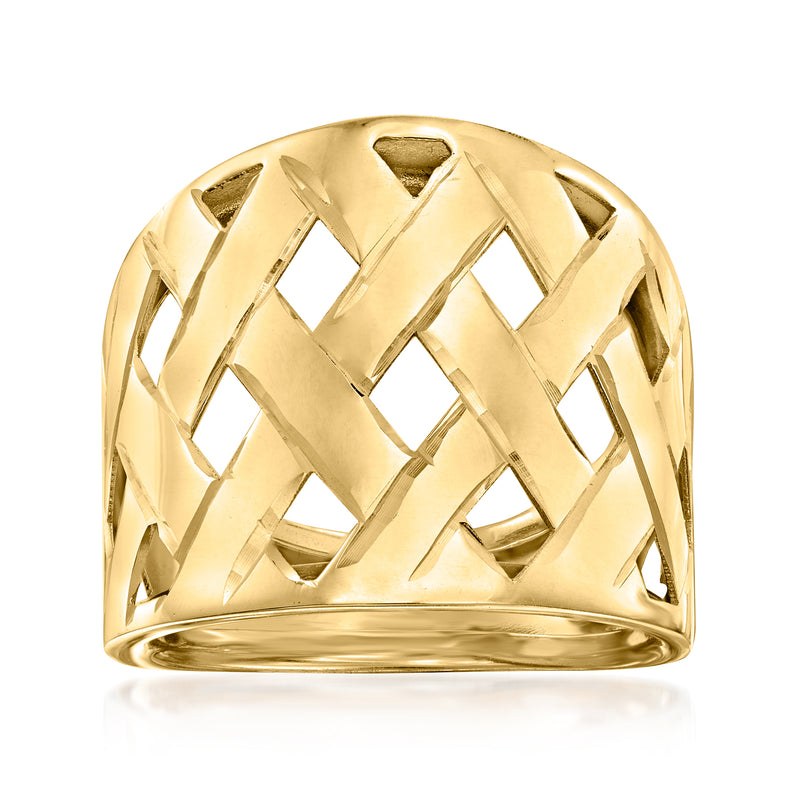 14kt yellow gold openwork basketweave ring with domed band