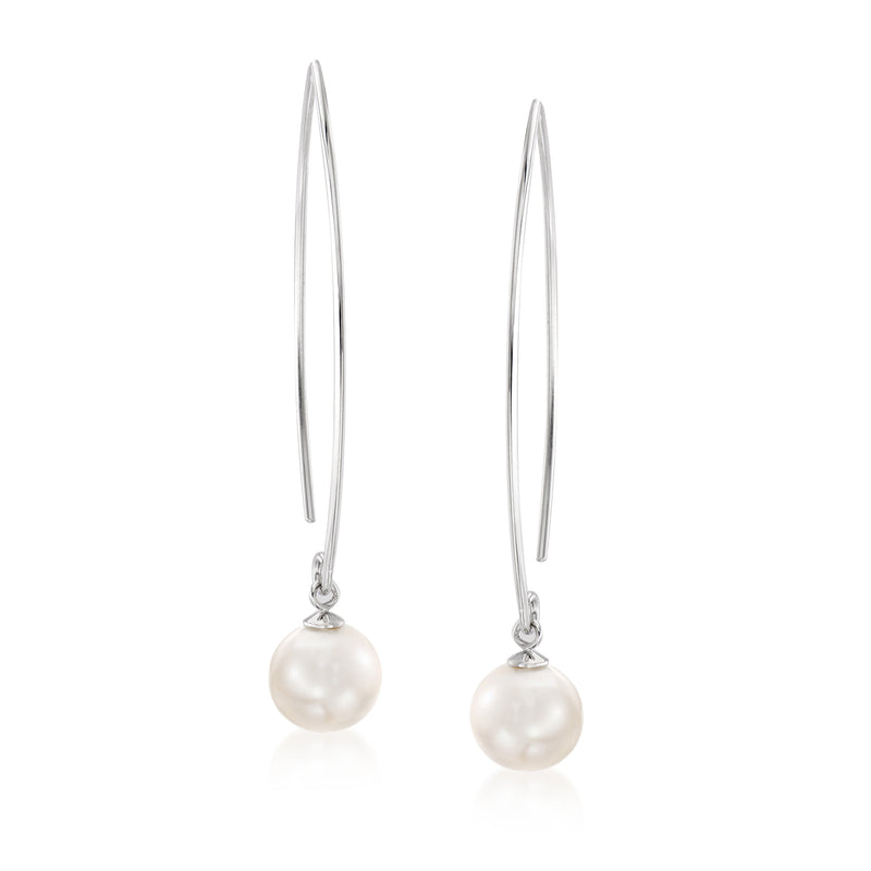 Sterling silver earwire pearl drop earrings with round shell pearl dangle