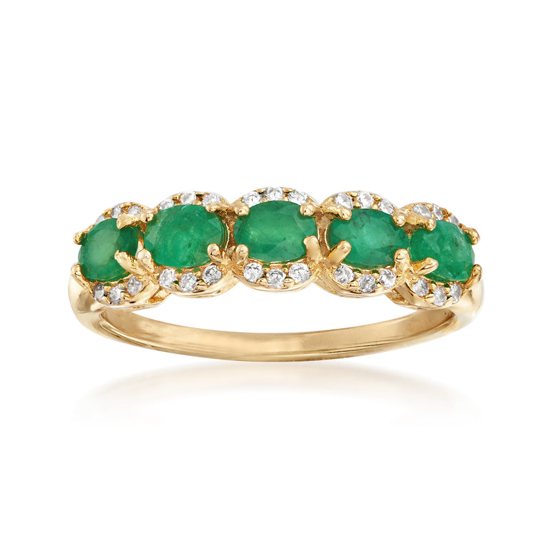 18kt gold over sterling ring with three green oval stones and white zircon accents