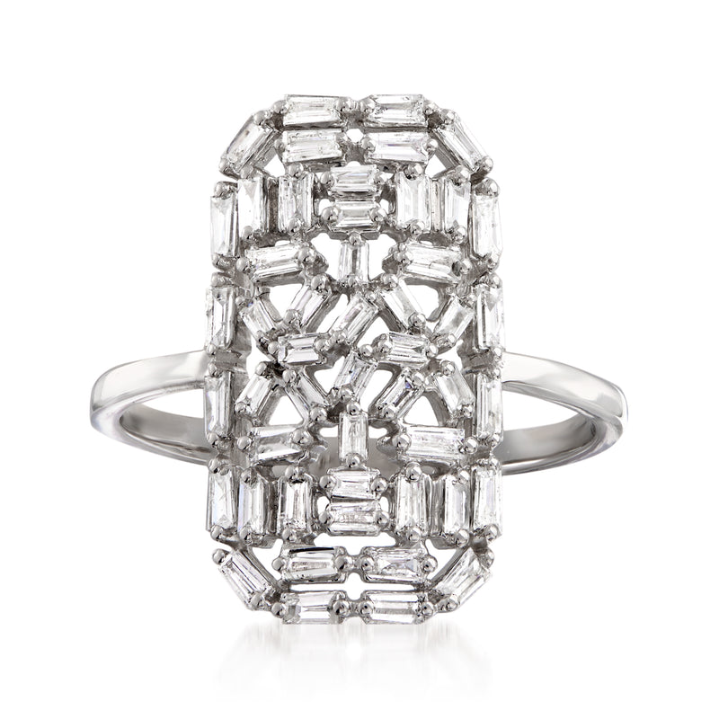14kt white gold rectangular diamond cluster ring, square-cut center stones