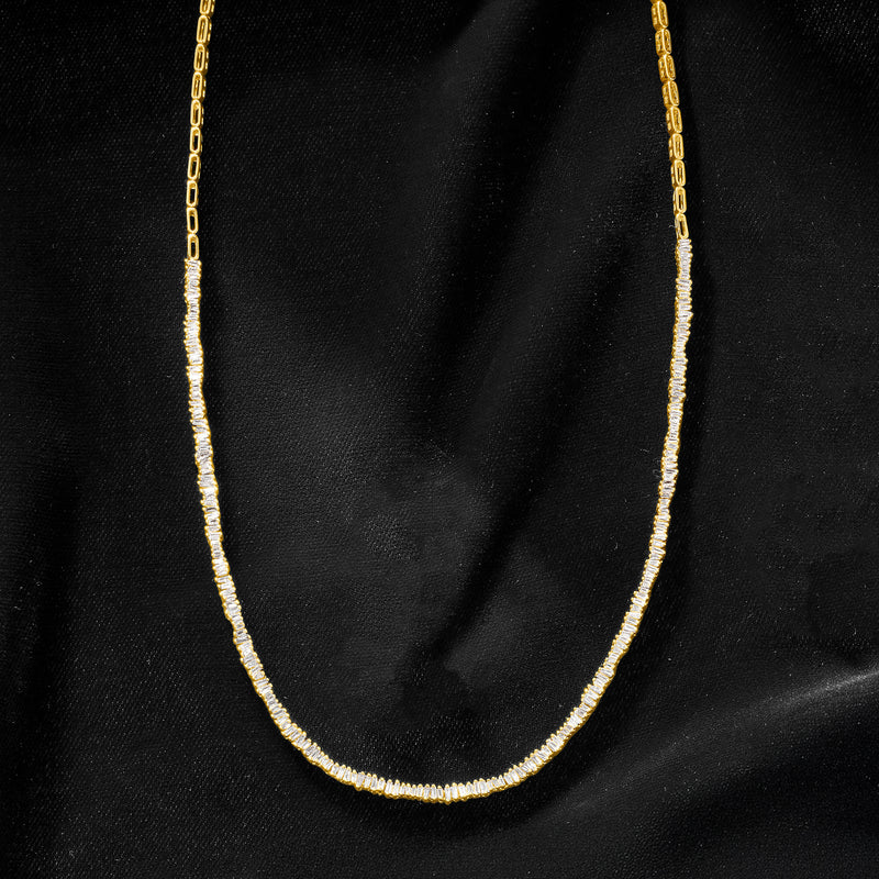 14kt yellow gold baguette diamond line necklace with baguette stone row