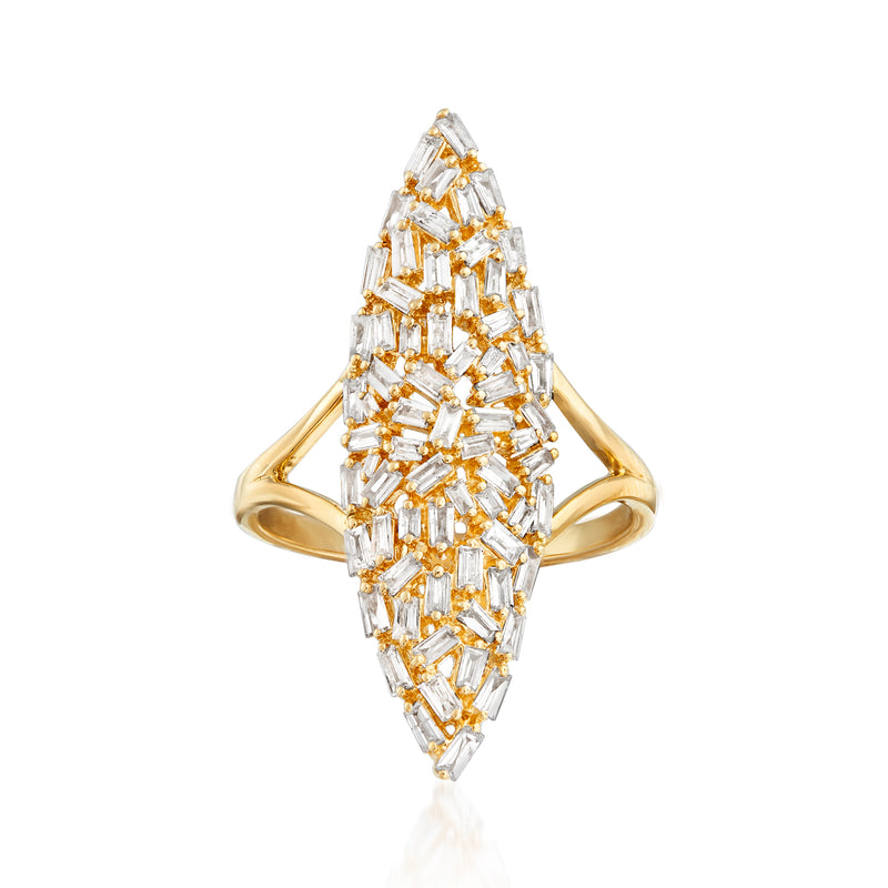 14kt yellow gold diamond cluster ring with marquise-shaped stepped baguette diamonds