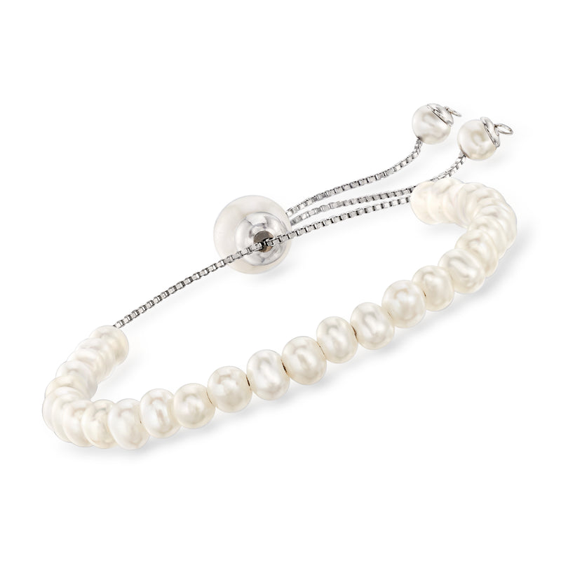 Cultured pearl bolo bracelet with sterling-silver chain and round pearl beads