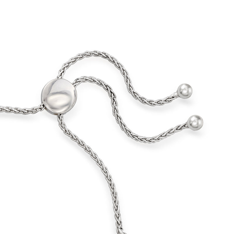 Sterling silver bolo bracelet with round slide bead ends and openwork diamond links