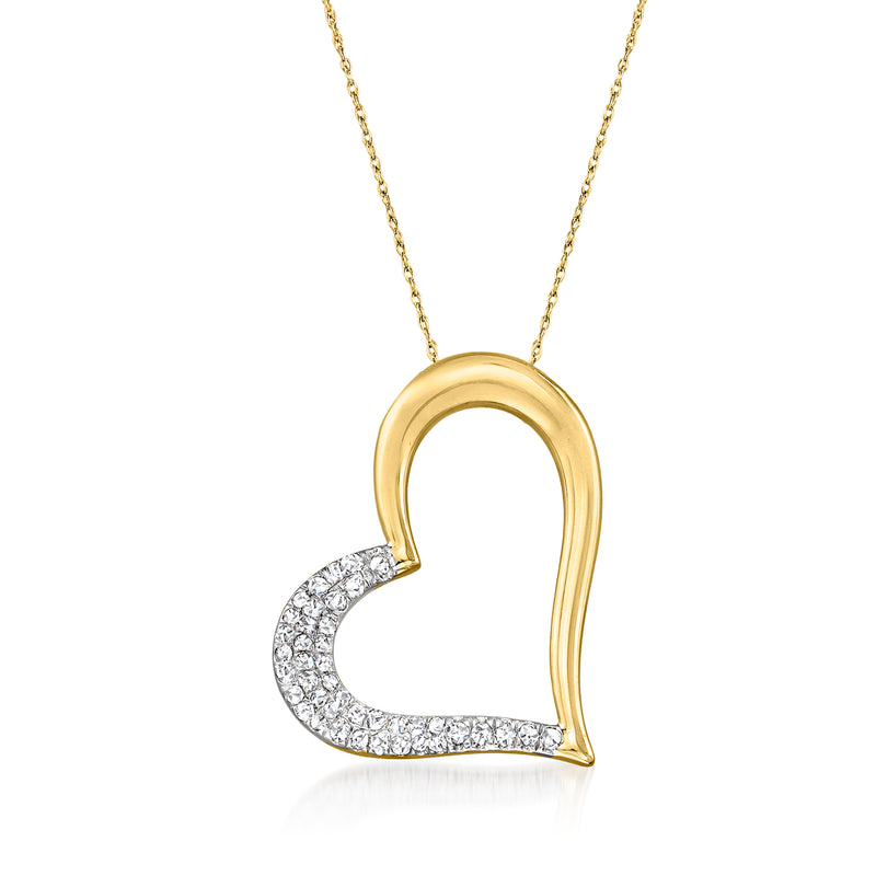 14kt yellow gold heart pendant necklace with diamond-set lower curve