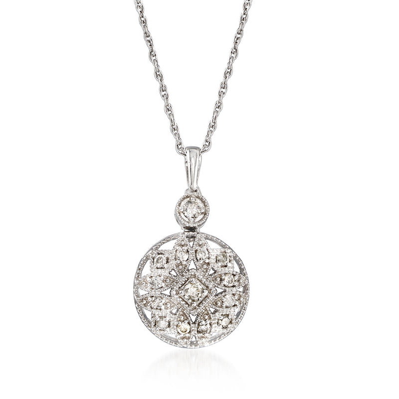 Sterling silver diamond openwork pendant necklace with round pendant and sparkling accents