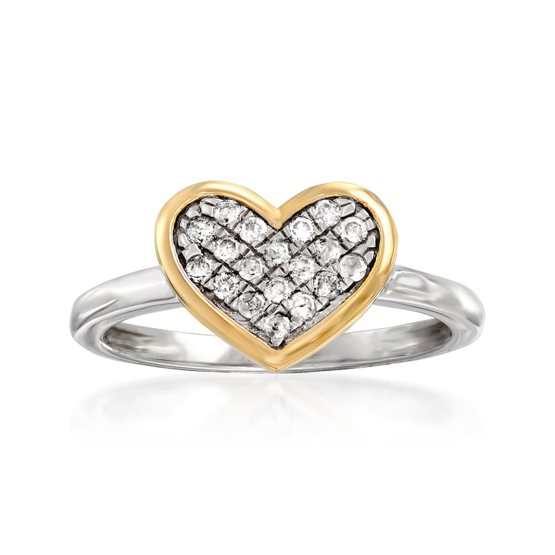 Diamond heart ring in sterling silver and 14kt yellow gold