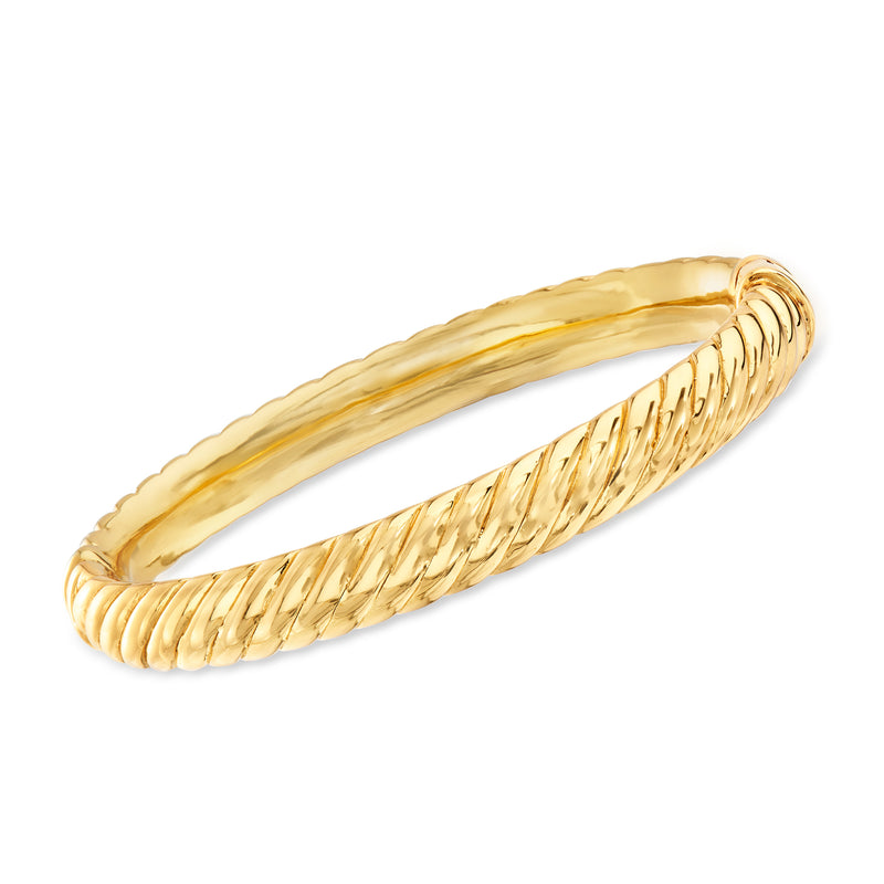 Gold over sterling oval bangle bracelet with spiraled ridged texture.