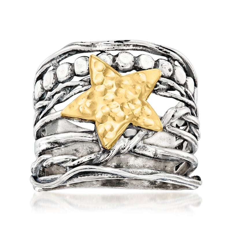 Star ring with polished sterling silver band and 14kt yellow gold star
