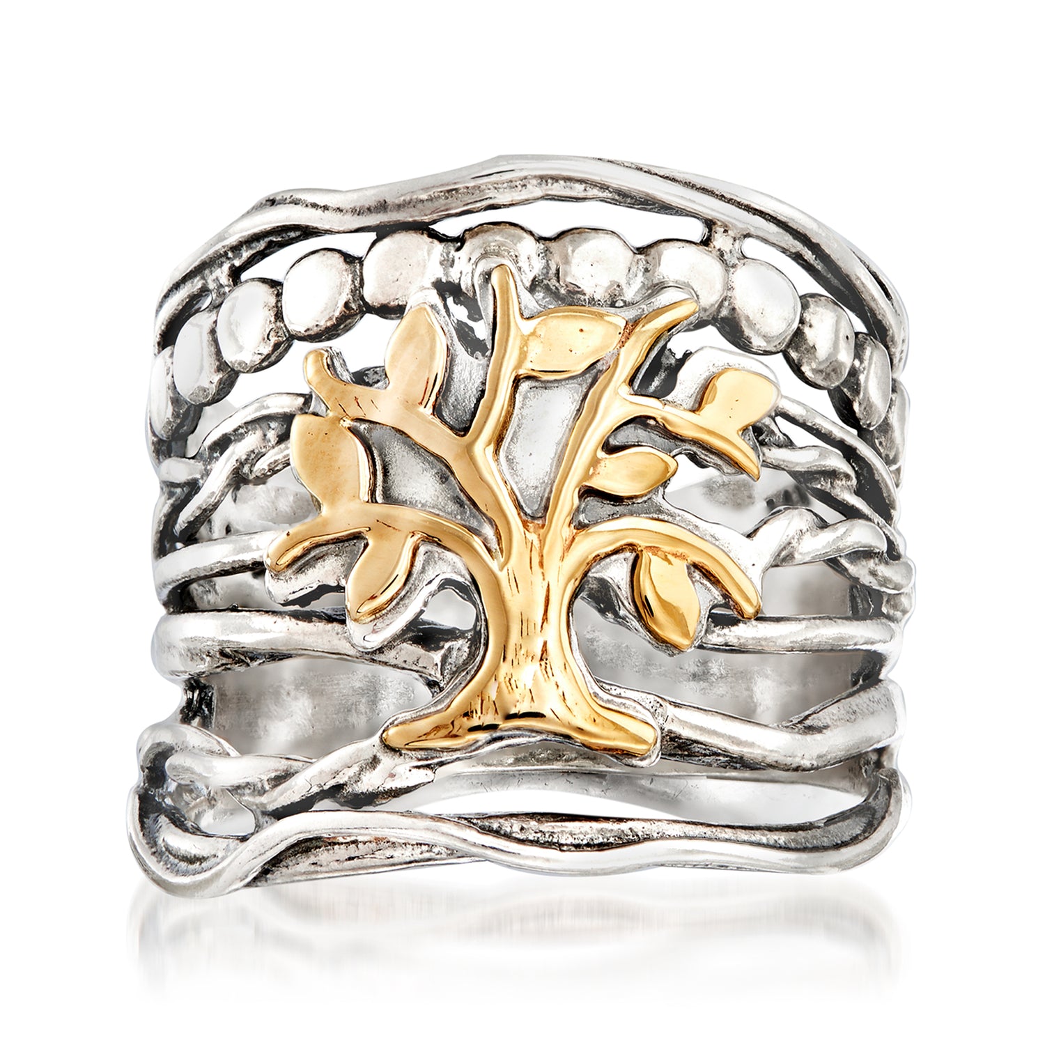 Sterling Silver and 14kt Yellow Gold Multi-Row Tree of Life Ring