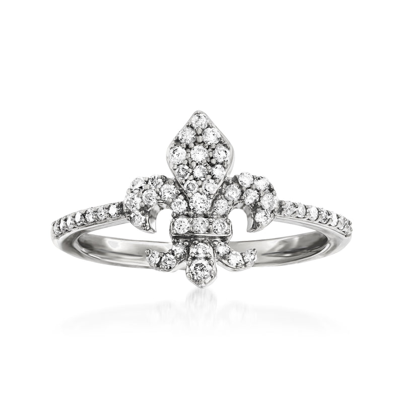 Sterling silver diamond fleur-de-lis ring