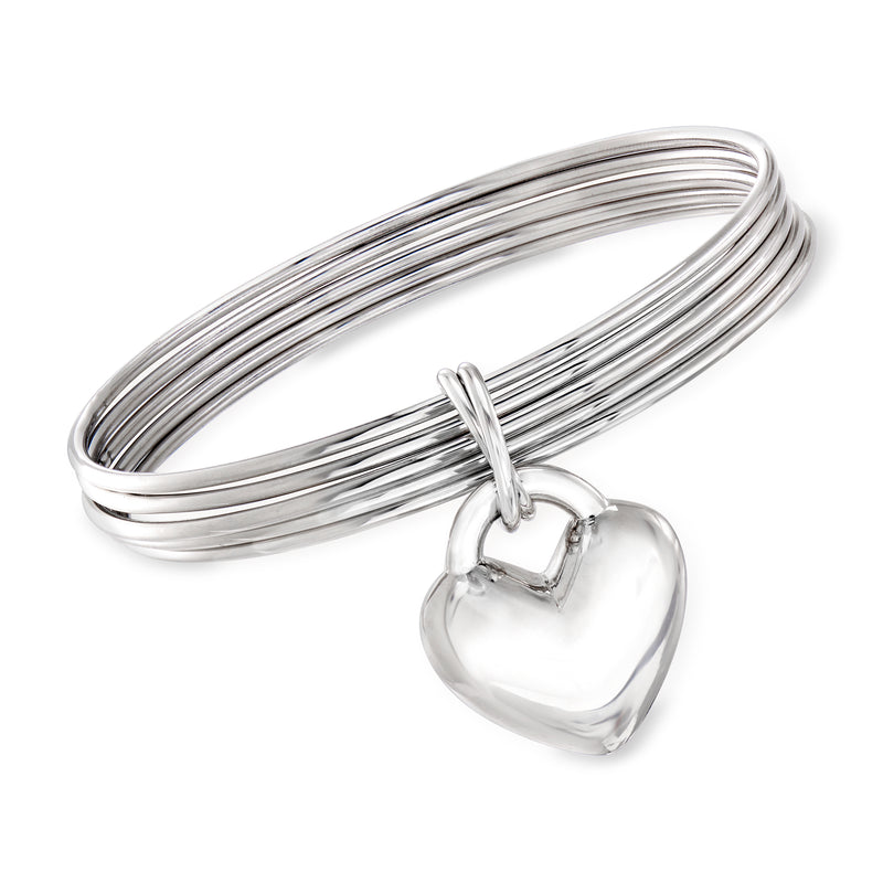 Italian sterling silver bangle bracelet with heart charm
