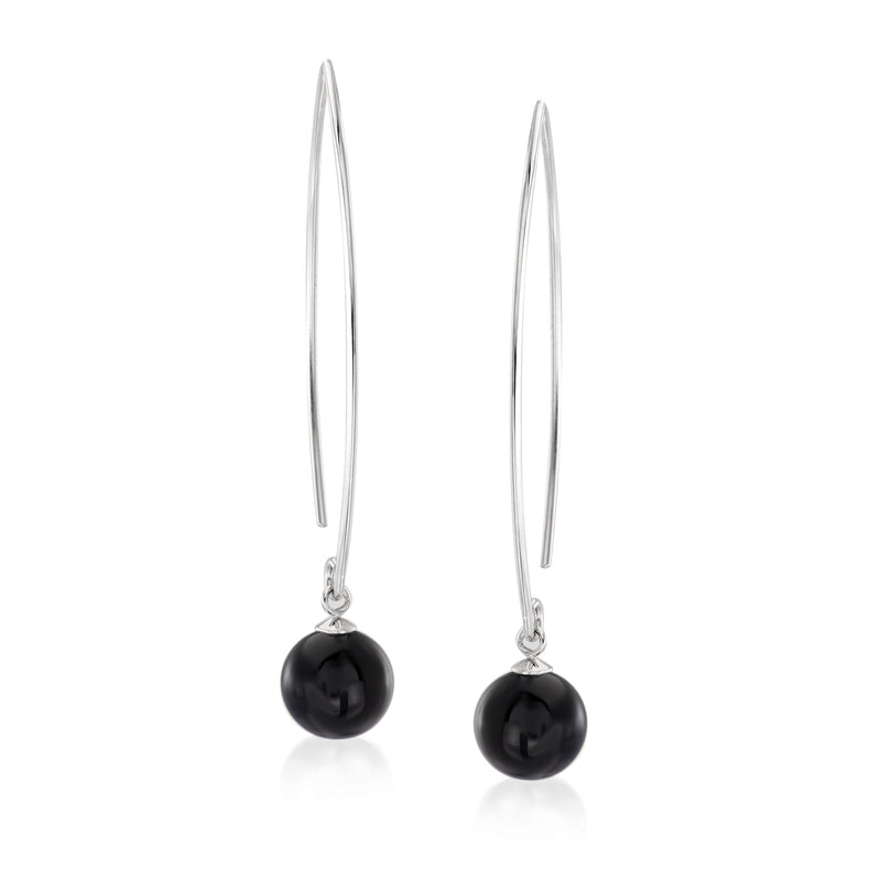 Sterling silver drop earrings with black onyx bead and earwire hooks
