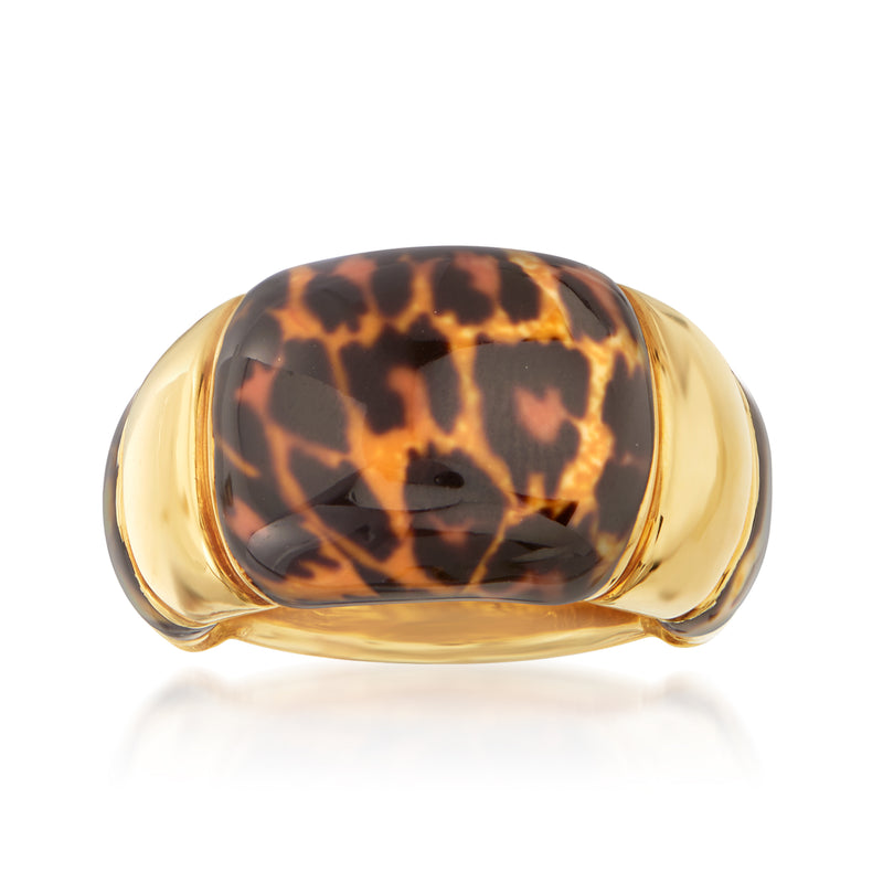 14kt yellow gold enamel leopard-print ring with oval cabochon