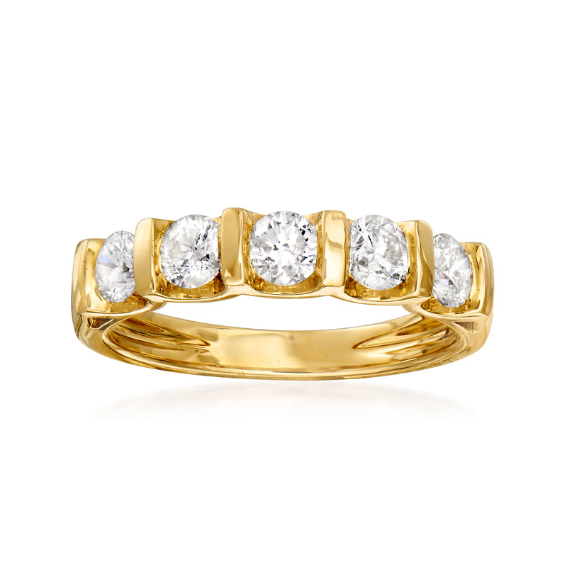 14kt yellow gold diamond band with five round brilliant-cut stones