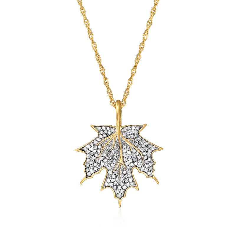 Diamond maple leaf pendant necklace in gold over sterling
