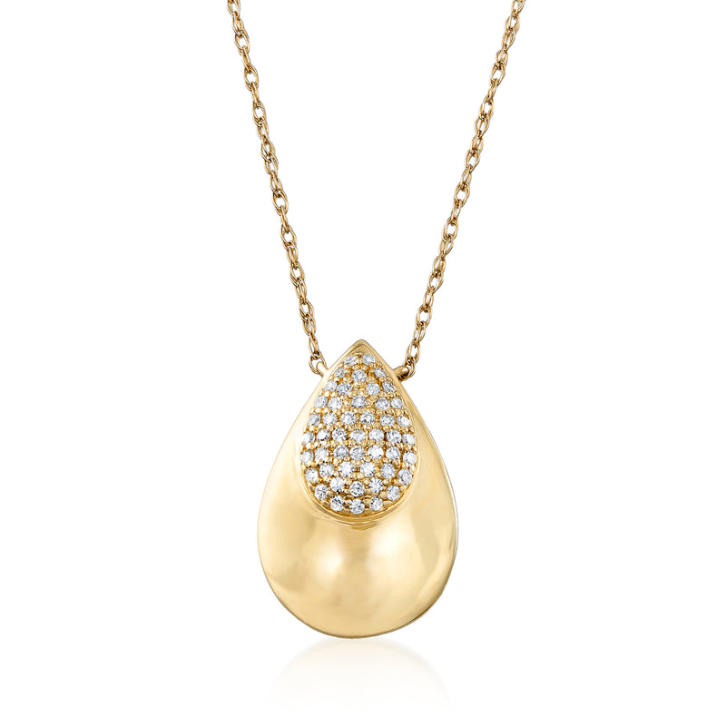 14kt yellow gold diamond pear-shaped cluster pendant necklace, teardrop design