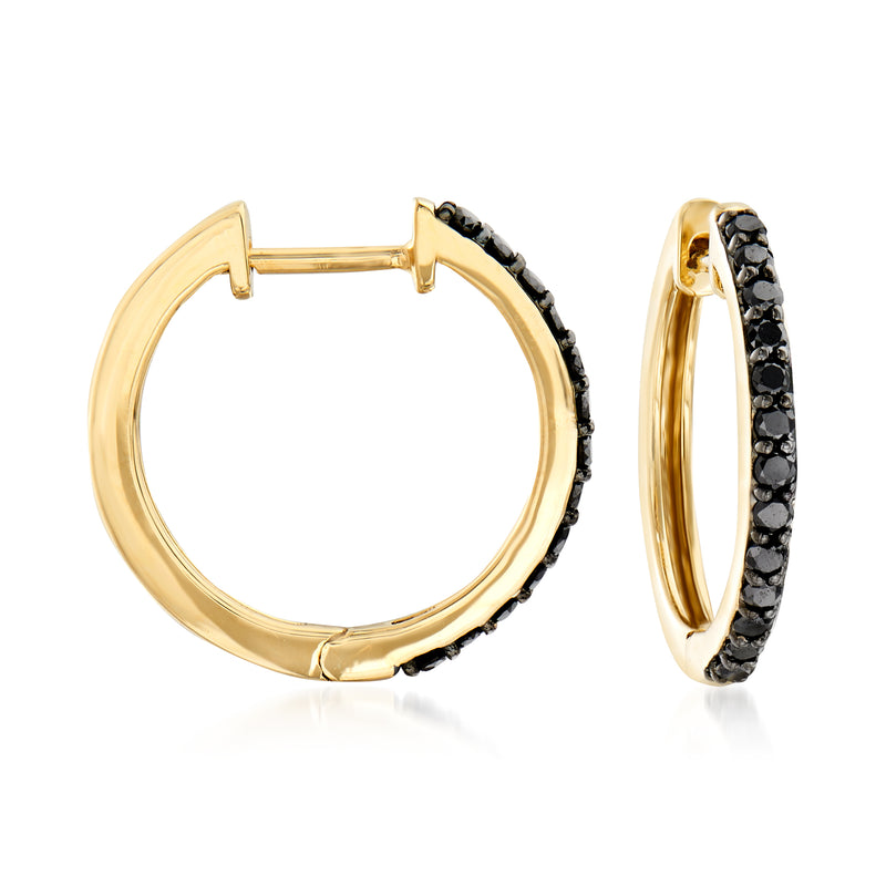 14kt yellow gold hoop earrings with black diamonds