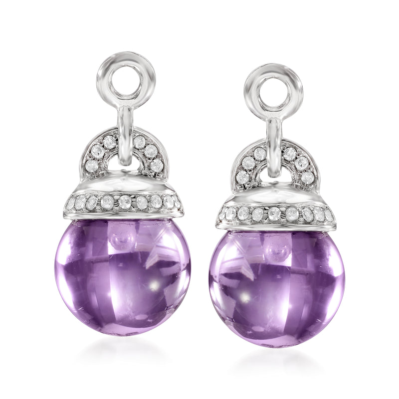 Sterling silver earring jacket with purple amethyst teardrop and diamond accents