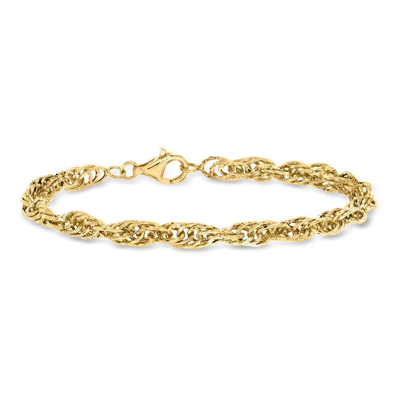 Gold rope-chain bracelet with clasp, twisted textured links