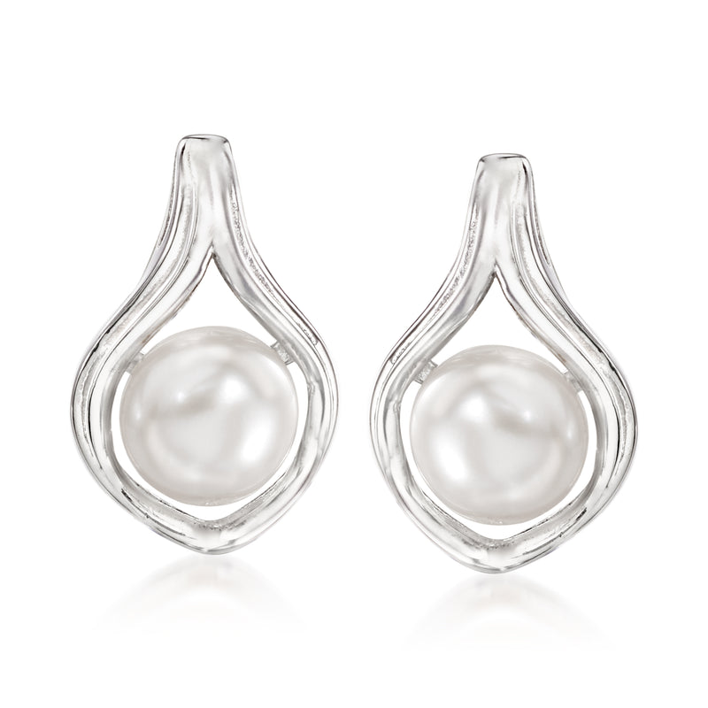 Sterling silver teardrop post earrings with cultured pearl