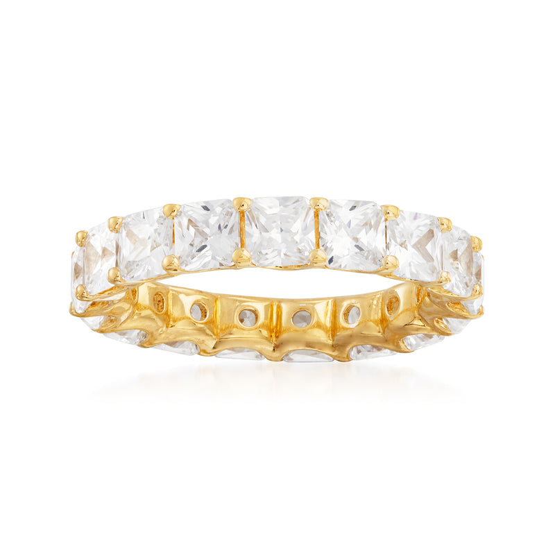 18kt gold over sterling eternity band with clear princess-cut CZ stones, scalloped bezel