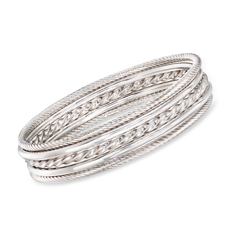 Sterling silver braided bangle bracelets set with oval bangles