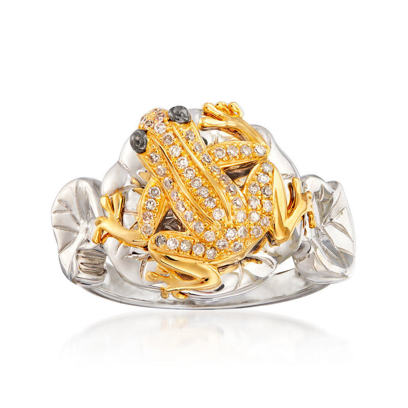 Diamond frog ring in sterling silver with gold over sterling accents