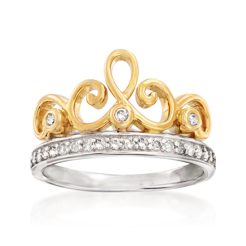 Tiara diamond ring in sterling silver with 18kt gold over silver and sparkle accents