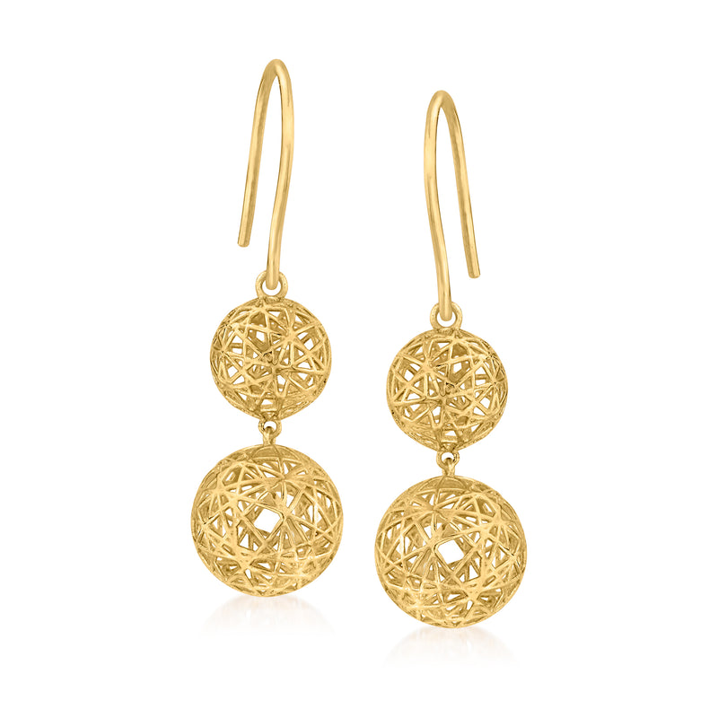 14kt yellow gold openwork ball drop earrings with earwire hooks
