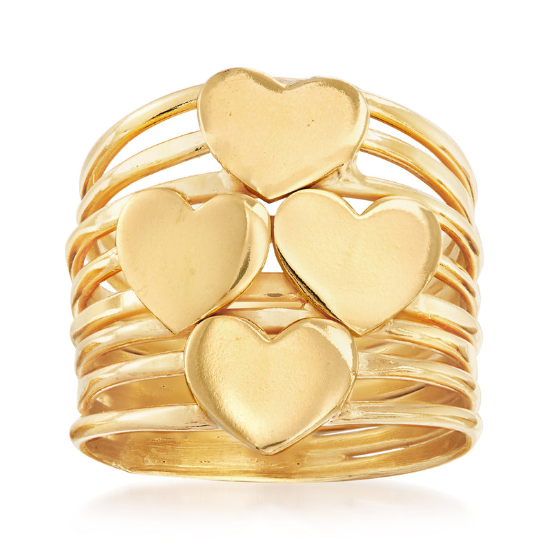 Gold over sterling multi-heart ring with five heart links and polished heart faces