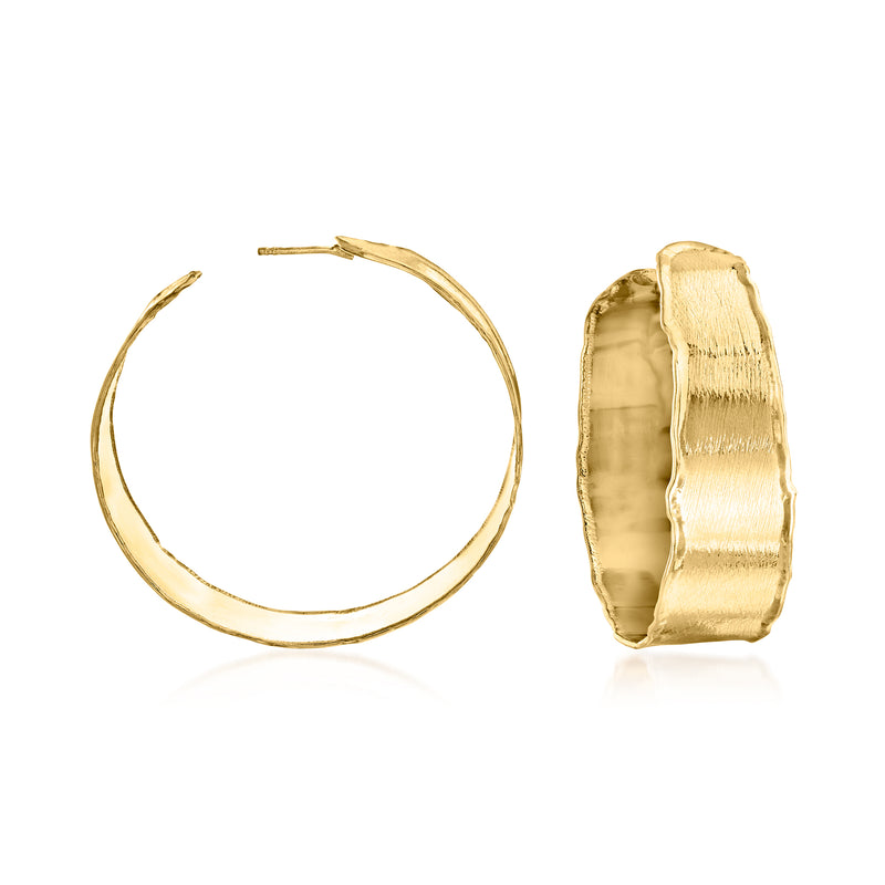 Brushed gold over sterling C-hoop earrings, open hoops with curved clasp