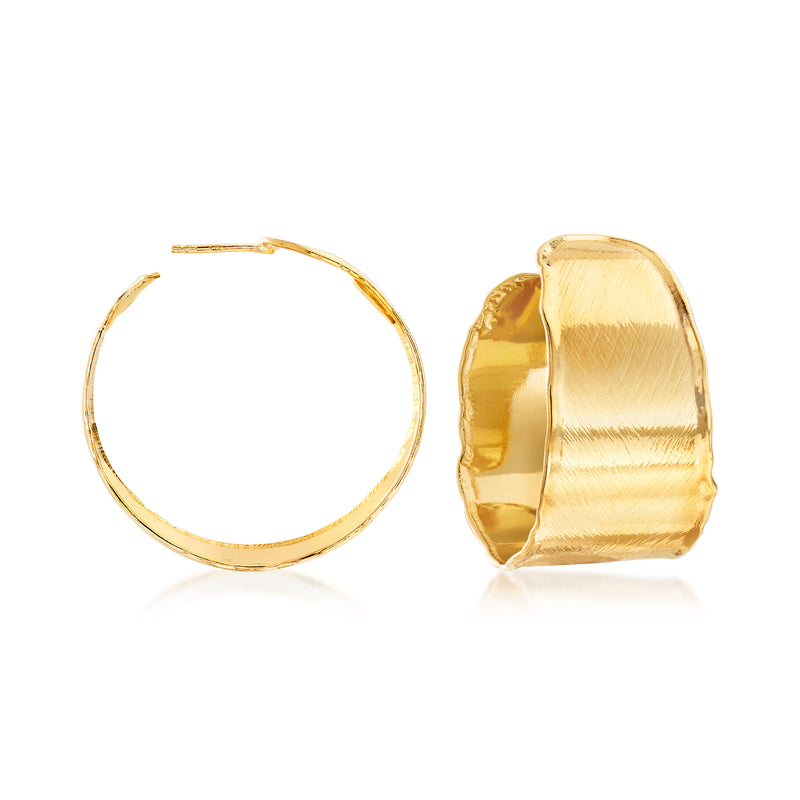 Gold-over-sterling C-hoop earrings, rounded hoop with textured edge