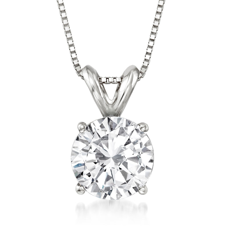 Diamond solitaire necklace in 14k white gold with round prong-set center stone