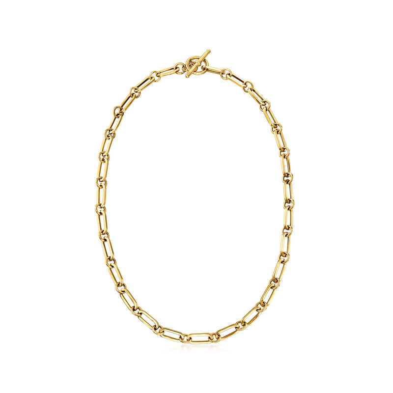 Gold paper clip link necklace, flat lay with chain loop