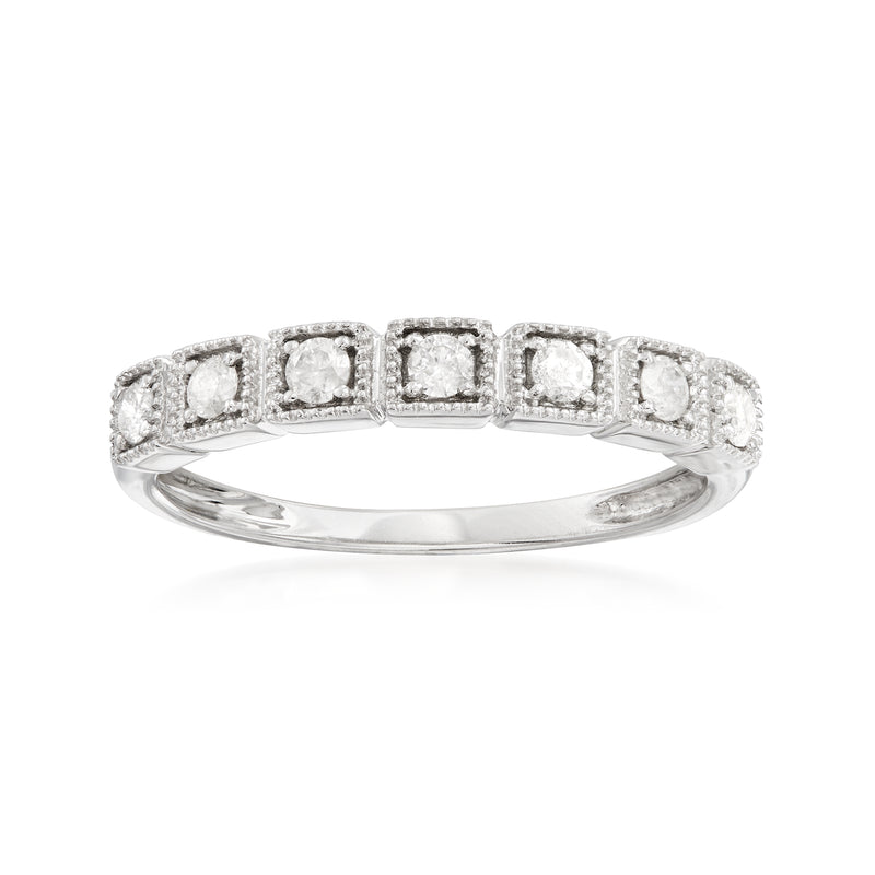 14kt white gold diamond ring with beaded frame accents