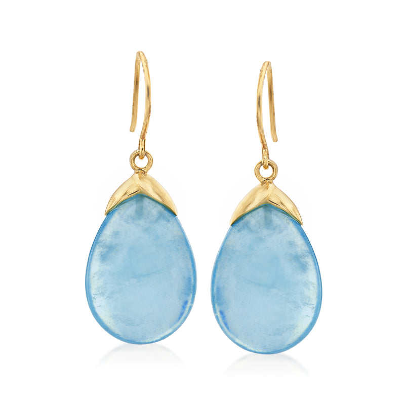 14kt yellow gold aquamarine drop earrings with teardrop gems and earwire