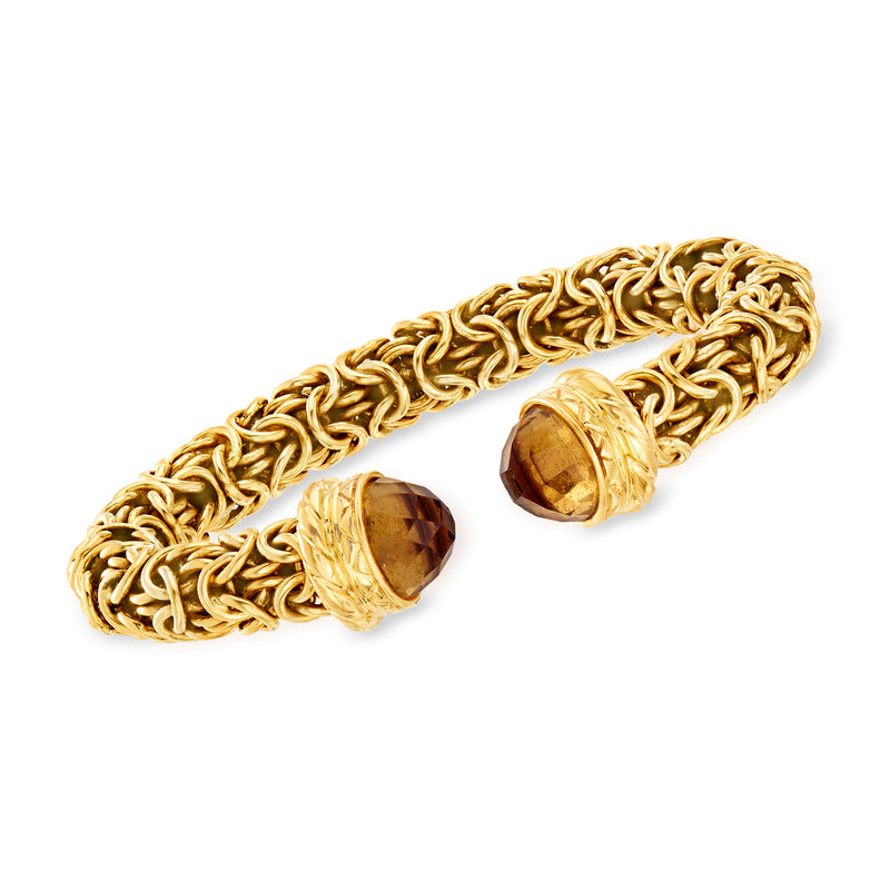 14kt yellow gold Byzantine bangle bracelet with two amber citrine cabochon stones