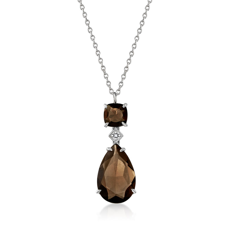 Sterling silver smoky quartz pear-shaped necklace with diamond accent